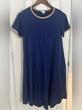 LuLaRoe Navy Dress with Tan Trim